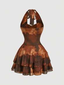 SHEIN MOD 女士日落渐变深V领花卉金属扣装饰吊带连衣裙 - 彩色 - 查看 5