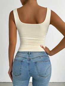 Elenzga Áo tank top không tay cổ vuông cỡ lớn dành cho nữ, thích hợp cho mùa xuân/hè, đi nghỉ mát, áo tank top trắng cơ bản để đi chơi. - Nhiều màu - Xem 2