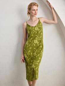 Ocili Vestido camisero minimalista con recortes de satén, cómodo y elegante camisón de otoño para mujeres - Verde - Ver 5