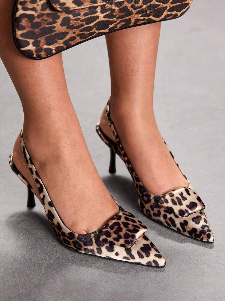 CUCCOO SZL Leopard Print Pointed Back Space Stiletto High Heels, Wild And Fashionable Style, With Back Space Design And Metal Decoration Details, Suitable For Women Who Pursue Individuality, Suitable For Bars, Fashion Parties And Other Scenes That Show Unique Style.