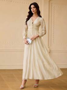 ZEYLAH WOMEN'S ELEGANT Sexy FLORAL EMBROIDERED FITTED WAIST DRESS Golf White Autumn - Apricot - View 2