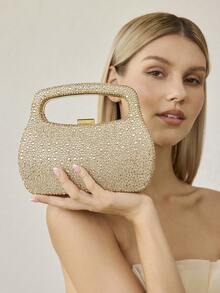 MOTF NEW FASHION DINNER BAG, DIAMOND-ENCRUSTED CLUTCH BANQUET BAG, LIGHT LUXURY EVENING DRESS BAG, MESSENGER BAG. - Gold - View 1