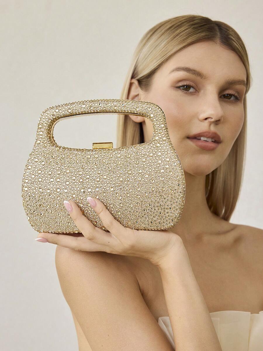 MOTF NEW FASHION DINNER BAG, DIAMOND-ENCRUSTED CLUTCH BANQUET BAG, LIGHT LUXURY EVENING DRESS BAG, MESSENGER BAG. - Gold - View 1