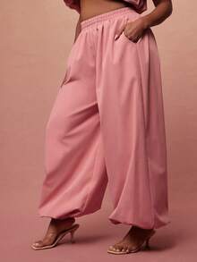 Vixey Solid Woven Elasticized Waistband Jogger Pants - Pink - View 4