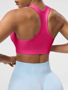 Easithlete Áo tank top ngắn không tay màu trơn dành cho nữ, kiểu áo yoga racerback. - Màu Hồng Tươi - Xem 2