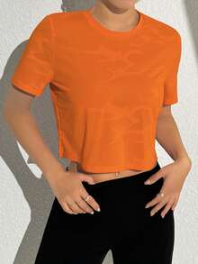 Eassivo Eassivo Casual Versatile Orange Mesh Splice Comfortable Sports T-Shirt - Orange - View 2