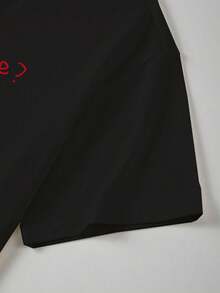 Manfinity Hypemode Men's Letter Print Casual Round Neck Short Sleeve T-Shirt, Summer - Black - View 5