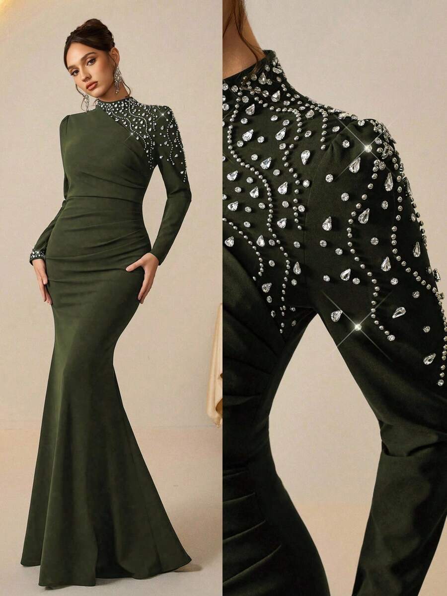 Coutiva Váy dạ hội sang trọng, đầm dự tiệc cao cấp, đầm thanh lịch. - xanh quân đội - Xem 1