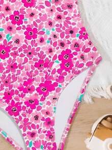 Traje de baño de una pieza con estampado floral para niñas - Rosa - Ver 3
