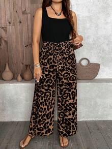 SHEIN LUNE Vintage Leopard Print Casual Loose Plus Size Jumpsuit, Suitable For Holiday & Music Festival - Multicolor - View 6