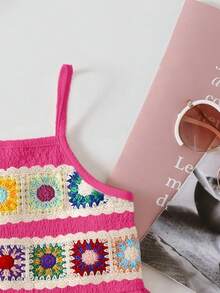 Áo hai dây thêu hoa dáng rộng cho bé gái (size nhỏ), trang phục dễ thương phù hợp cho các hoạt động ngoài trời mùa hè. - Màu Hồng Tươi - Xem 6
