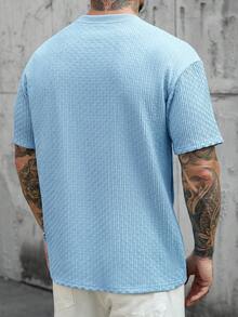 Manfinity CasualCool Men's Blue Textured Pleated Mature T-Shirt, Spring/Summer - Blue - View 2