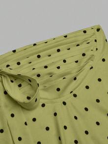 Sweetra Plus Size Retro Romantic Polka Dot Bow Tie Bandeau Top - Green - View 4