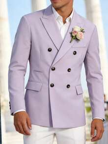 Manfinity Bizformal Men's Matte Purple Double-Breasted Wedding Suit Jacket - Mauve Purple - View 8