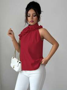 Bluhae Ruched Sleeveless Blouse, Intellectual And Elegant - Burgundy - View 7