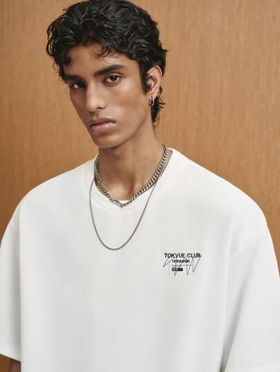 TOKVUE Men's Round Neck Letter Embroidered Casual Versatile Daily Wear Short Sleeve T-Shirt