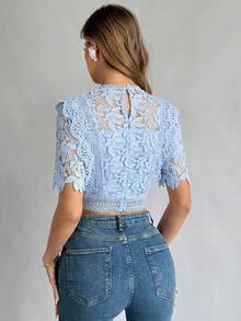 Women's Lace See-Through Camisole Shirt For Summer,Summer Top - Baby Blue - View 2