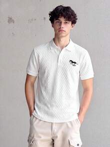 Vacaura 青少年男童撞色罗纹条纹短袖Polo衫 - 白色 - 查看 3