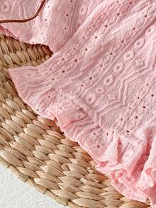 SHEIN Playful Pals Baby Girls' Cute Jacquard Camisole And Jacquard Shorts Set, Spring/Summer - Pink - View 6