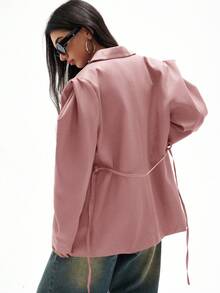 Aveloria GENKIRA Loose Fit Casual Commuter Versatile Extra Wide Silhouette Drawstring Decor Solid Color Blazer - Pink - View 2