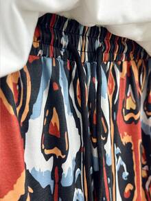 2pcs/Set Women's Graphic Print Round Neck Short Sleeve T-Shirt And Loose Straight Leg Printed Pants Set, Casual Outfit, Vacation Set, Retro Style, Summer Pants, Patterned Pants Boho Clothes Festival Clothes Patterned Clothes Artsy Clothes Summer Outfit For Women - Multicolor - View 3