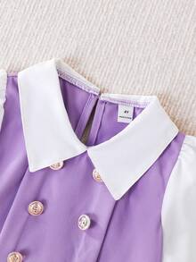 SHEIN Elladie kids 女童藏蓝色彼得潘领双排扣褶裥下摆长袖两用连衣裙，适合休闲、优雅、通勤、校园等场合。 - 淡紫色 - 查看 7