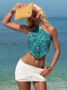 Sundraya 女士度假沙滩亮片露背吊带上衣 - 藍色 - 查看 1