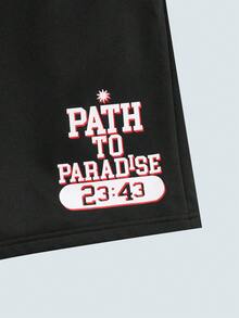 Modcrash Men's Letter & Star Print Casual Athletic Shorts - Black - View 4