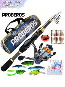 Proberos 钓竿套装包含 4.9 英尺至 7.9 英尺的碳纤维钓竿，以及钓线、鱼饵、鱼钩、渔线轮和收纳袋，适合成人淡水/海水垂钓之旅。 - 彩色 - 查看 14