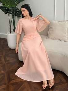 Modelyn Đầm xòe nữ xếp ly eo, che khuyết điểm bụng - Hồng - Xem 6
