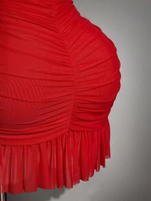 SHEIN ICON Vestido rojo de malla para mujer de talla grande - Rojo - Ver 7