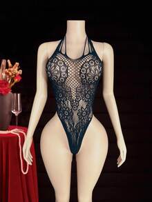 Áo liền thân lưới xuyên thấu gợi cảm cổ yếm dành cho nữ - màu đen - Xem 5