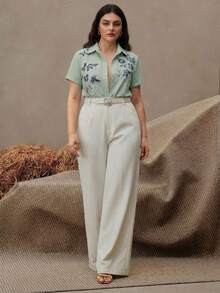 Anewsta Damen elegante Bluse mit floraler Stickerei und Kurzarm, vielseitig einsetzbar für Urlaub, moderne Mode und Pendeln - Minzgrün - Übersicht 5