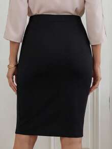 Miaspire Women Minimalist Solid Color Slit Pencil Skirt - Black - View 2
