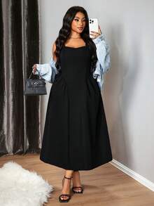 Truni Vestido maxi de talla grande con estilo vintage tipo palacio, estampado de paraguas, vestidos elegantes para mujer, vestidos vintage para fiesta, vestidos de mujer, vestidos negros para mujer, vestidos largos para mujer, vestidos de los años 50, vestido maxi, vestidos negros para mujer, vestidos de fiesta formales para mujer, vestidos formales, vestidos de graduación, vestido de corsé - Negro - Ver 7