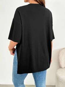 SHEIN Essnce Heart Print Hem Slit Plus Size T-Shirt - Multicolor - View 2