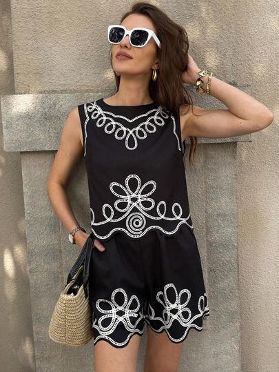 Solivie Women's Comfortable Embroidered Set, Elegant For Vacation, Outing And Party, Spring/Summer