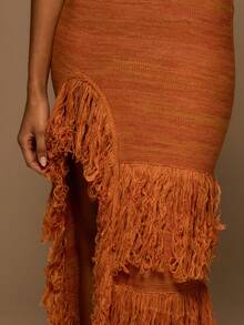 MUSERA 流苏针织圆领修身长裙，春夏优雅度假伊比沙岛俱乐部场合性感晚宴婚礼宾客日落之吻 - 橘色 - 查看 6