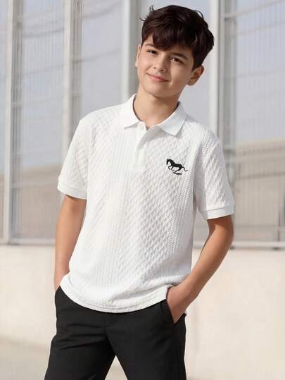 Vacaura 青少年男童撞色罗纹条纹短袖Polo衫