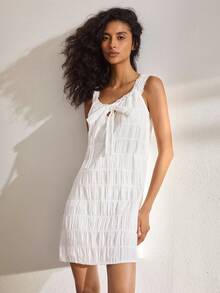 Ocili 棉质针织波西米亚风舒适弹力蕾丝边简约睡裙，女士睡衣连衣裙 - 白色 - 查看 6