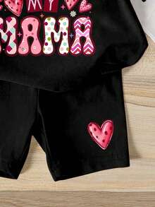 SHEIN 1 Set Baby Girls Casual Cute English Print Short Sleeve T-Shirt And Shorts Set, Summer Outfit - Multicolor - View 4