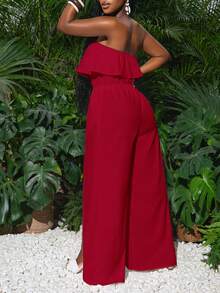 SHEIN Slayr 新款休闲度假无肩带高开衩连体裤 - 紅色 - 查看 2