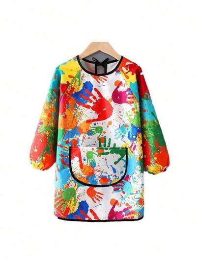 MINKOJA 1pc Waterproof & Stain-Resistant Long Sleeve Art Smock Apron Unisex Reversible Painting Smock For Kids & Adults With Unique Abstract Print Full Arm Protection For Acrylics, Clay, Cooking Artist, Pottery Studio, Preschool Classroom Essential Splatter-Proof Wearable Canvas (S-XL, Wipe Clean, Random Design)