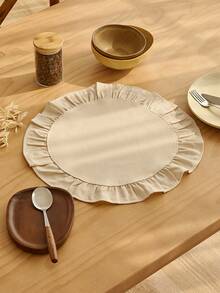 1-Piece   Solid Color Linen Placemat In Plain White With Ruffle Edges, Stain-Resistant , Perfect For Decorating Your Dining Room And Table. Suitable For Family Gatherings, Daily Use, Banquets, Weddings, Holidays, And Parties. - Multicolor - View 15