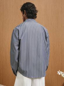 TOKVUE Men's Striped Long Sleeve Single-Breasted Casual Shirt - Blue - View 2