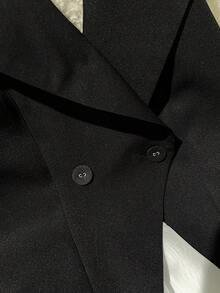 Resyla 新款时尚露背荷叶边无袖西装外套，黑白法式休闲优雅女式衬衫 - 黑色 - 查看 6