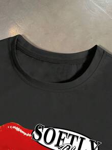 STEELVANCE 男士休闲唇印字母T恤，夏季款 - 黑色 - 查看 6