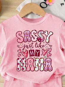 SHEIN GraphicGems 一套女童休闲可爱英文印花短袖T恤和短裤套装，适合夏季外出穿着 - 彩色 - 查看 4