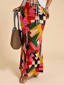 Travachic Plus Size Elegant Romantic Vintage A-Line Maxi Knit Skirt For Party And Gathering, Autumn/Winter - Multicolor - View 4