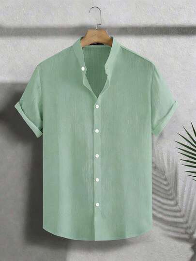 VIVINTIMO قميص رجالي كاجوال أكمام قصيرة باللون الموحد ، صيفي